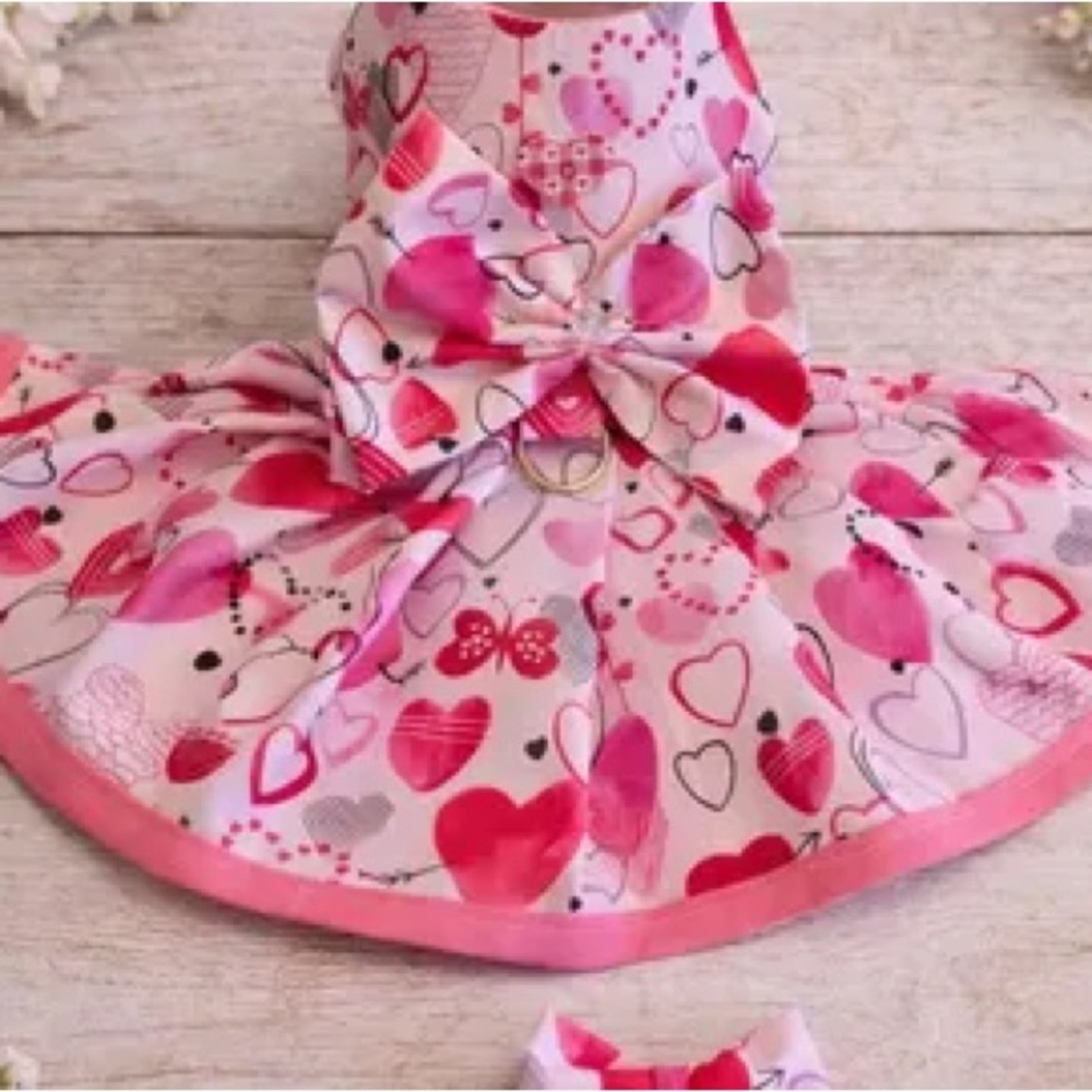 Pink Heart Patterned Dress Tulle Dog Cat Valentine’s Day size medium